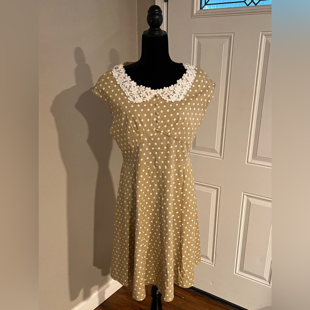 Polka Dot Cap Sleeve Dress with Lace Collar